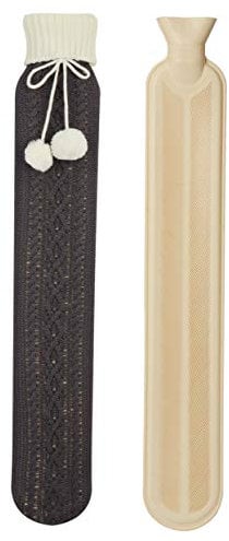 Extra Long Hot Water Bottle with Cover | Large 2 Litre Leopard Print Hot Water Bottle, Grey Faux Fur Or Knitted (Charcoal Knitted)
