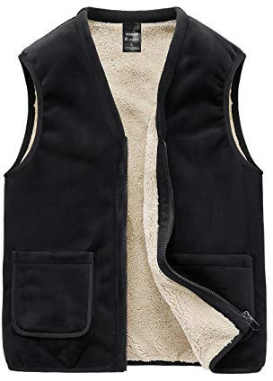 AIEOE Herrenweste Warm Gefüttert Fleeceweste Softshellweste mit Stehkragen und Taschen Schwarz Herstellergröße 5XL/ EU XL