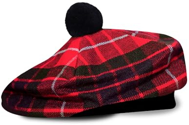 Skotsk Tam o' Shanter-hatt, traditionell skotskrutig mössa med pompom, platt akrylkeps, en storlek passar de flesta, one size