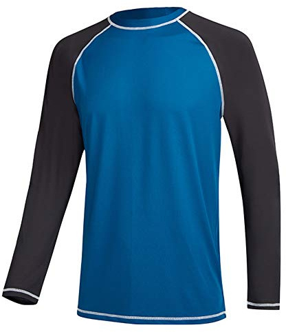 Tee Homme Rashguards Protection Solaire UPF50+ Flexible pour Natation Bleu et Gris 3XL