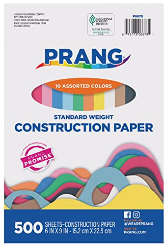Prang (Formerly Art Street) Construction Paper, 10 Assorted Colors, Standard Weight, 6 x 9, 500 Sheets
