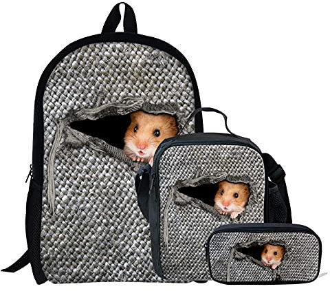NETILGEN Hamster 3 Teile/Set Schulrucksack Personalisieren Schultaschensets Mit Mädchen Lunchboxen Federmäppchen Für Frauen Teen Mädchen Jungen Tagesrucksack Dayback