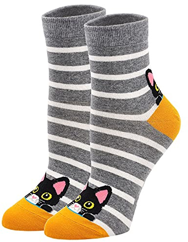 PUTUO Lustige Socken Damen Bunte Socken aus Baumwolle, Karikatur Tier Socken Damen Witzige Socken Frauen Weihnachtssocken Sneakersocken, 5 Paare
