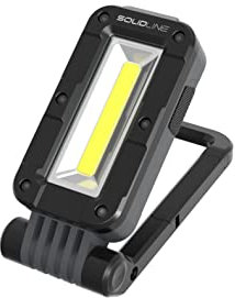Solidline SAL1R, super helle LED Werkstattlampe, Mini-Strahler, Flutlicht, schwenkbarer Fokus, 450 Lumen, 25 Meter Leuchtweite, 5 Stunden Leuchtdauer, inkl. Akku und USB-C Kabel, 1 Stk.