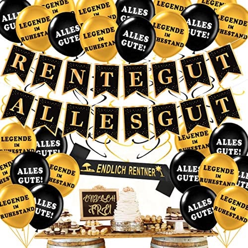 Ruhestand Girlande - Vormontierte Rente Deko, Alles Gute Zum Ruhestand, Luftballons, Feierabend Deko, Rentner Party Set für Männer Frauen Abschiedsfeier