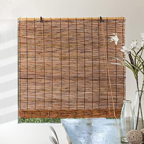 Bamboo Blinds for Windows,Reed Door Curtain,Conservatory Roller Roman Shades Privacy Screen,for Patio Porch Kitchen Laundry Room Breathable Window Dressing Rustic Decorative