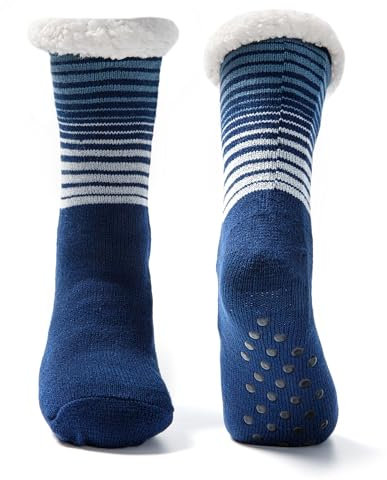JOMIX Calze Antiscivolo Uomo Invernali Termiche Calde Lunghe Imbottite Pile Sharpa Calzini Pantofole Pesanti Anti-Freddo Felpate MU7427 (Blu Navy, 39-46)