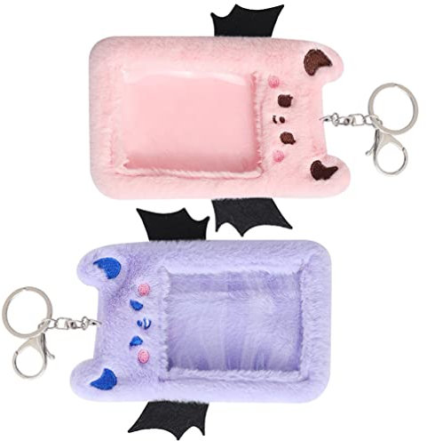 Dwaekki Kawaii Lanyard 2 Stücke Kartenhülle Sichtbare Kartenhülle Plüsch Kartenhalter Wiederverwendbarer Kartenhalter Schlüsselbund Kartenschutz Rosa Photocard Holder Keychain