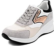 QUEEN HELENA Sneakers Platform Hohe Turnschuhe mit Keilabsatz Erhöhung Casual Leicht Damen X28-41, x28 40 grau, 37 EU