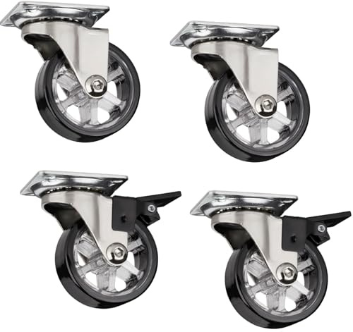 4er Set dekorative Möbelrollen RAPID Rollen-Ø 50 mm schwarz | (2 x mit Bremse + 2 ohne Bremse), Tragkraft 35 Kg, Höhe 64 mm, Möbellenkrollen von SOTECH