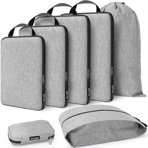 Koffer Organizer Set mit Kompression [7-teilig] - SOLEDI Packing Cubes Mehr Platz Sparen - Travel Organizer für Koffer und Rucksack - Extra Leichte Kleidertaschen, Reise Organizer, Packwürfel