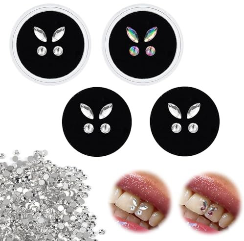 4 Paare Zahnstein Schmuck Tooth Crystal Tartar Tooth Decorations Tooth Jewellery Jewels Teeth Jewellery Decoration Tartar Tooth Gems Tartar Dental Crystal Tooth Ornaments(Mit 1452 Edelsteine)