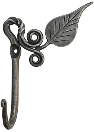 Living Ideas Hand Forged Metal Leaf Hook Wrought Iron Handmade Wall Mounted Rustic Hook for Plant, Mug & Hat Blacksmith Farmhouse Decor Coat Hook Rack Antique Finish Heavy Duty Kitchen Towel Hooks