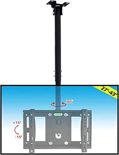 Support de Plafond TV, Support Mural TV Plat/incurvé de 27 à 43 Pouces, rétractable, adapté aux Bars, Restaurants, centres de Remise en Forme