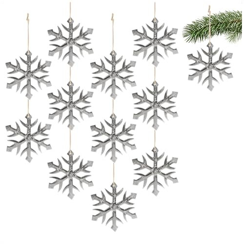 com-four® 12x Hängedeko Schneeflocke - Dekofigur aus vernickeltem Aluminium - weihnachtliches und Elegantes Wohnaccessoire - Dekoration für die Winterzeit