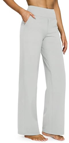 G4Free Yoga Pants with Pockets Wide Leg Trousers for Women UK Dress Ladies Stretch Work Trousers Casual Joggers Tall Light Grey,L