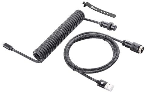 GUNMJO Pro Custom Coiled USB C Cable for Gaming Keyboard, Double-Sleeved Mechanical Keyboard Cable with Detachable Aluminum Aviator, 1.5M USB-C to USB-A, Carbon Black Color