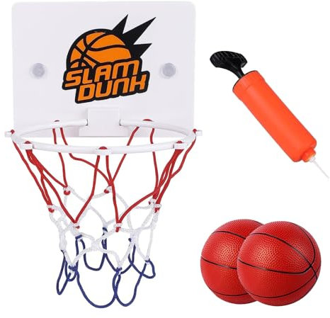4 Pcs Mini Basketball Set - Indoor Hoop With Sucker, Small Ball and Pump - Desktop Bathroom Game for Kids, Boys, Girls