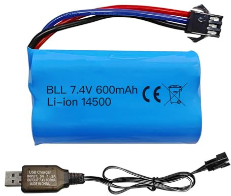 ZYGY 7.4V 600mah 2S Batterie Li-ION avec Prise SM-3P et câble de Charge USB pour DE82 TK3086B G20601 RC Jouet RC VoitureTK-3082B Cascadeur Batterie de Voiture