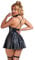 Ohyeahlady Grande Taille Robe Femme Simili Cuir Moulante Club Libertin Chic Soirée Col V Ensemble Lingerie avec Ras de Cou Tenue (Noir, L)