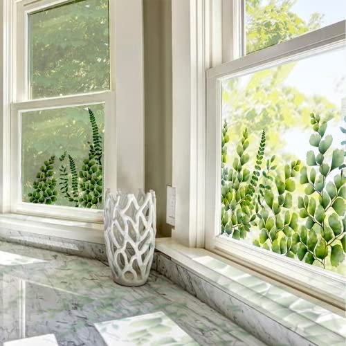 Neukids Fensteraufkleber mit Blättern und Wasserfarben, selbstklebend, Sommerpflanzen, Fensterdekoration, Wohnzimmer, Schlafzimmer, Kinderzimmer, Kindergarten, Dekoration, Fensterfolie