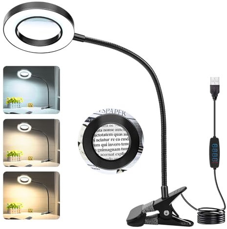 JUOIFIP Lupe mit USB-Klemme, Clip-Lupe mit Licht, Lupe für Basteln, Lesen, Nähen, Hobbys