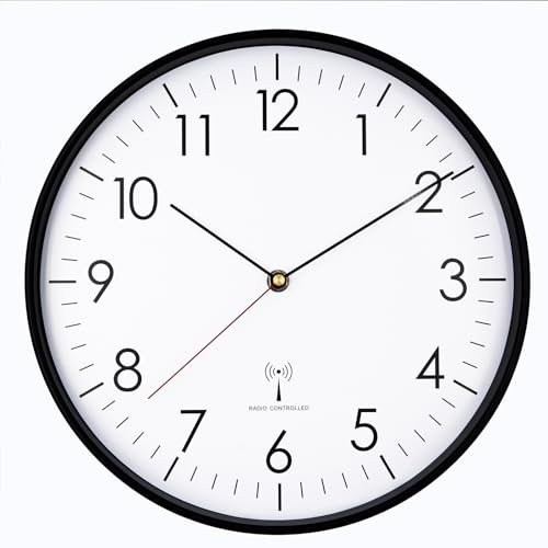 HZDHCLH Funk Wanduhr 30 cm Lautlose Wanduhr Ohne Tickgeräusche, Moderne Batteriebetriebene Uhr für Zuhause, Küche, Wohnzimmer, Büro, Wanddekoration(Schwarzer Rahmen)