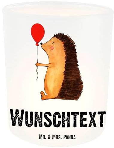 Mr. & Mrs. Panda Personalisiertes Windlicht Igel Luftballon - Personalisierte Geschenke, Kerzenglas mit Namen, Personalisiertes Teelicht, lustige