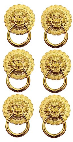 SEWOART Goldener Schrankgriff 6-teilig Retro Löwen-design Türknauf Schubladengriff Möbelzubehör Knauf Mit Einzelring Langlebig