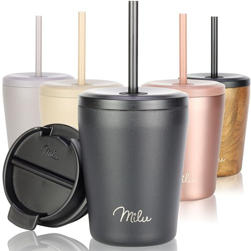 Milu Mug Isotherme 300ml - Thermo Café étanche en acier inoxydable, Tasse thermique sans BPA, 100% anti-fuite(black, 300ml)