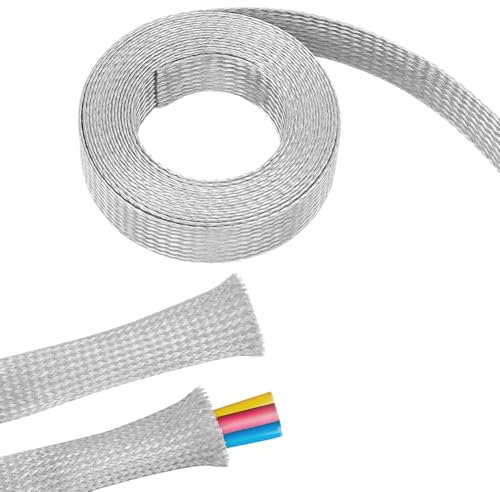 UNICRAFTALE 1 Guaina Intrecciata In Acciaio Inossidabile Larga Guaina Schermante per Cavi Cinghie di Messa A Terra Protezione In Rete Metallico Piatta Flessibile Espandibile Scalabile Filo Piatto