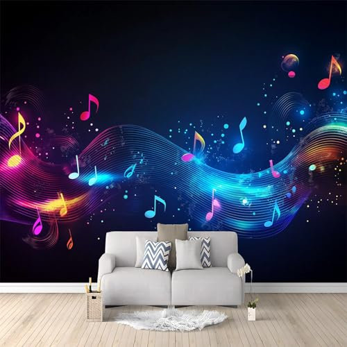 Papier Peint Intissé Notes De Musique Lumineuses Et Colorées 200x140 cm Papier Peint Panoramique Moderne, Tableaux Muraux Tapisserie Photo, Papier Peint Mural pour Salon, Chambre, Fond Décor TV
