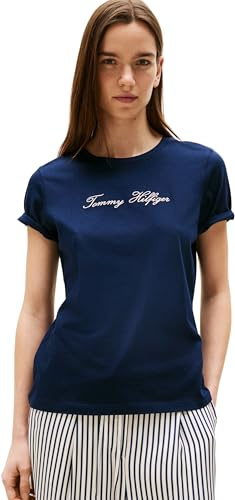 Tommy Hilfiger Damen T-Shirt Kurzarm Lurex Script mit Rundhalsausschnitt