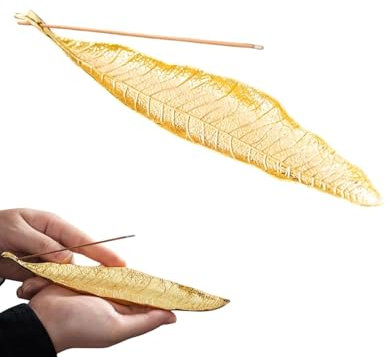 MOPZIJA porte encens baton,Porte-Encens Support Encens Baton en Forme Feuille Porte Encens Support D’encens Métallique Brûleur D'encens en Feuille pour Maison Bureau Yoga Méditation,or