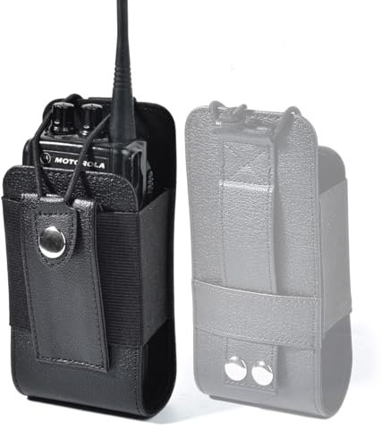 HYS Universal MOLLE Radio Leather Holster, Adjustable Single Radio Pouch Two-Way Radio Holster for Motorola GP88 GP328 APX 6000/8000 Walkie Talkies, for Midland Uniden President Handheld CB Radio
