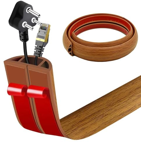 Flacher Kabelkanal Boden Selbstklebend | Flexible Kabelabdeckung für Deckenlampe & Boden | PVC Kabelschacht | Kabelmanagement in Büro & Wohnung (Gelbe Eiche, 3cm x 3m)