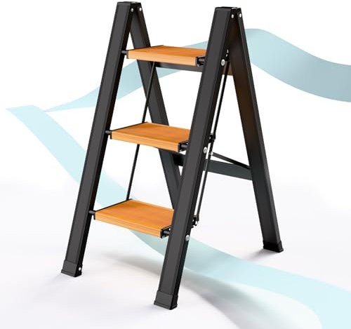 KULACO Escalera de Tijera Plegable de 3 peldaños, Escalera Plegable de Aluminio, Escalera Antideslizante para el hogar, Escalera de Tijera Ligera hasta 150 kg para el hogar, la Oficina, el Garaje