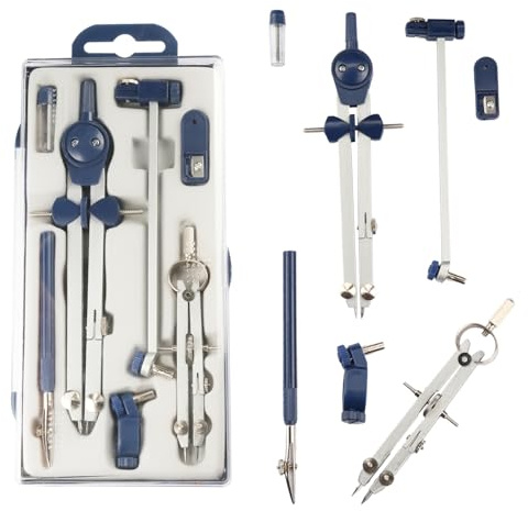 Bojueshaw 7pcs Professional Compass Set,Metal Geometry Tools,Math Drafting Dividers with Storage Case,for School Engineer Woodworking