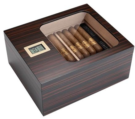 SFQEVHRZ Zigarren Humidore， Zigarren-Humidor-Box mit Hygrometer und Befeuchter, Glasdeckel for 55 Zigarren, Zedernholz, Humidor-Zubehör(C)