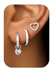 Chriscoco 3 Paar Ohrringe Silber Set für Damen 14 Karat Vergoldet Kleine Ohrstecker Zirkonia Creolen Gold Ohrringe Stecker für Mehrere Ohrlöcher