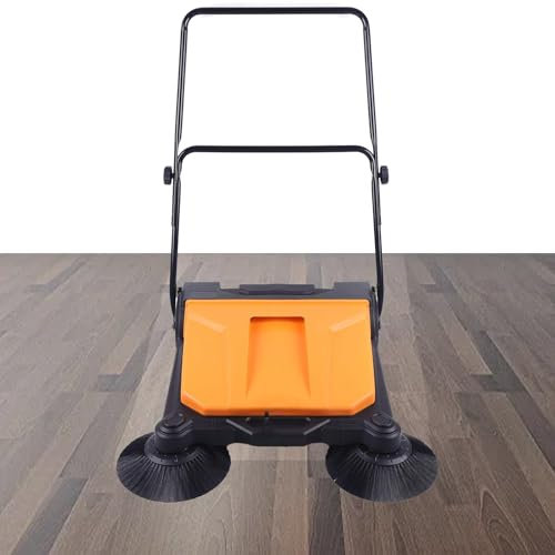 Commercial Floor Sweeper - Walk Behind Hand Push Cleaning Machine with 15L Dust Box, 26.8-inch Sweeping Width, Foldable Design for Walkways, Yards, Garages, and Airports