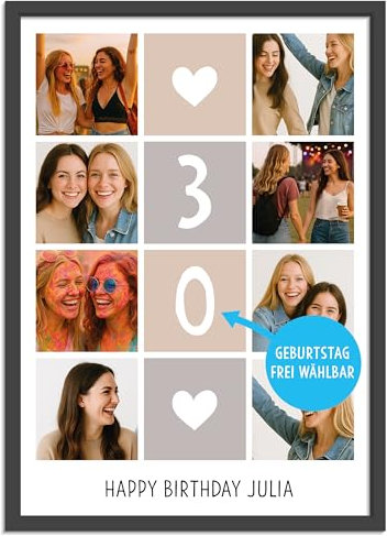 OWLBOOK® Fotocollage mit 8 Fotos & Text als Geburtstagsgeschenk selbst gestalten | Personalisierte Foto Geschenke zum Geburtstag | Fotogeschenke | 30. 40. 50. 60. 70. Geburtstag | Papier