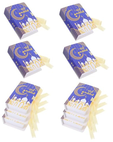 PERSELOSO 10 Stück Ramadan Eid Mubarak Geschenkbücher mit Band Dekorative Papierboxen im Buchformat für Süßigkeiten und zu Eid Feiertagen Blau für