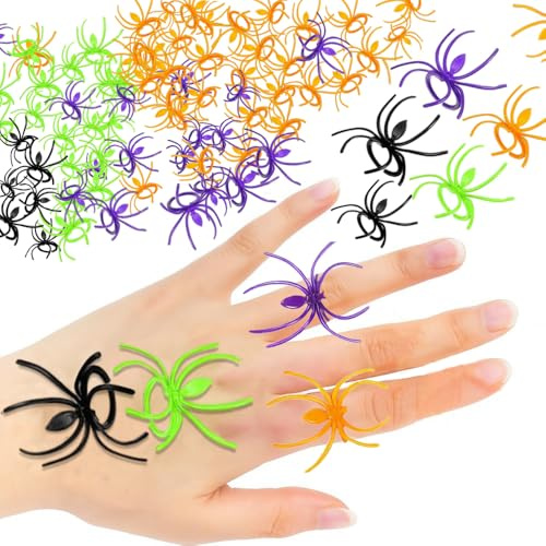 Piucrty Plastik Spinnen Halloween Mitgebsel Ringe Kinder 120Pcs Plastikspinne Party Accessoires Give Aways Spinnenringe Helloween Deko Spinne Spielzeug Mitbringsel Kindergeburtstag Geschenke