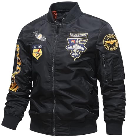 DUHENWU Baseball Jacke Herren Mit Aufdruck Streetwear Sportjacke Coole Bomberjacke Hip Hop Pilotenjacke Y2K Sweatjacke Mit Taschen Stehkragen Übergangsjacke Windbreaker Sommerjacken