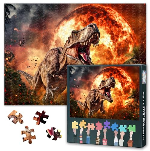 T-Rex 1000 Teile Puzzle für Erwachsene, Dinosaurier | 1000-teiliges Puzzle mit Poster & Buchstaben; für Dino-Fans, Abenteuer oder Wanddeko. Fertige Größe 70 x 50 cm