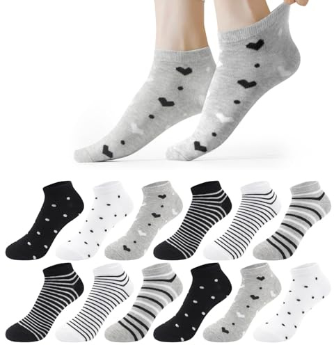 Libella 12 Paia Calzini Donna Cotone Corti 35-38 39-42 Sportive Calze Corte Donna Colorate con Strisce a Pois Morbido da Tempo Libero, Sport, Fitness