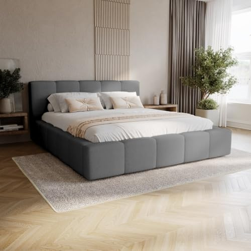 Chilly. Möbel Design Bett Palermo - Polsterbett 160x200 mit Bettkasten, Lattenrost und Kopfteil -Eleganter Velo-Stoffbezug Stahl
