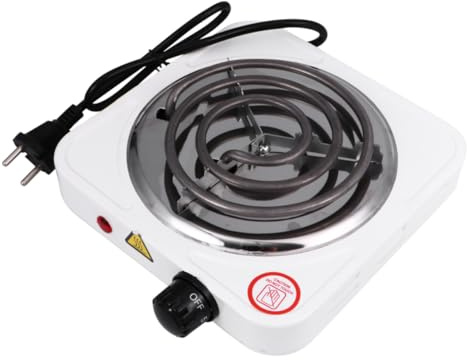 Piastra Elettrica Singola 1000w Bianca in Metallo e Plastica | Design Antistatico e Antivibrazione, Superficie D'appoggio Extra per Cottura, Uso Portatile