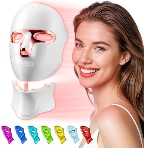 Tinkoola Masque LED Visage Luminothérapie, Masque à Lumière Rouge Rechargeable USB-C, Masque Facial LED pour Soins de la Peau, Maison, Voyage et Yoga(Rose)